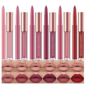 ✨6 Highly Pigmented Liquid Matte Lipsticks & 6 Velvety Lip Liner Pencils, V2✨